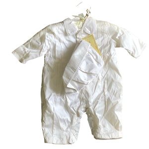 Annacello SILK baby boy formal baptism dedication hat and romper set
